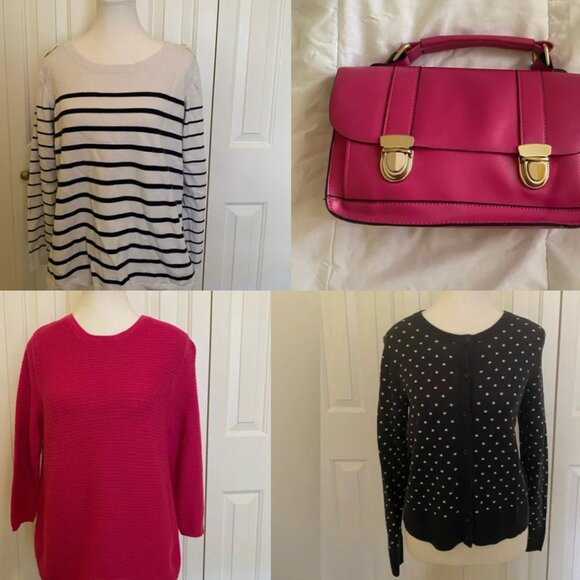 Fall sweater, cardigan, handbag bundle (4pc) | Joe Fresh, Lily Mongam, Dalia - Picture 1 of 5
